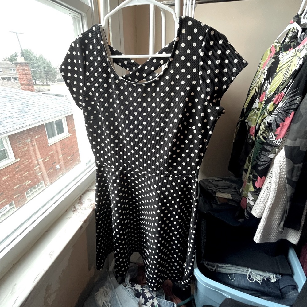 Retro Black and White Polka Dot Dress - Size Medium